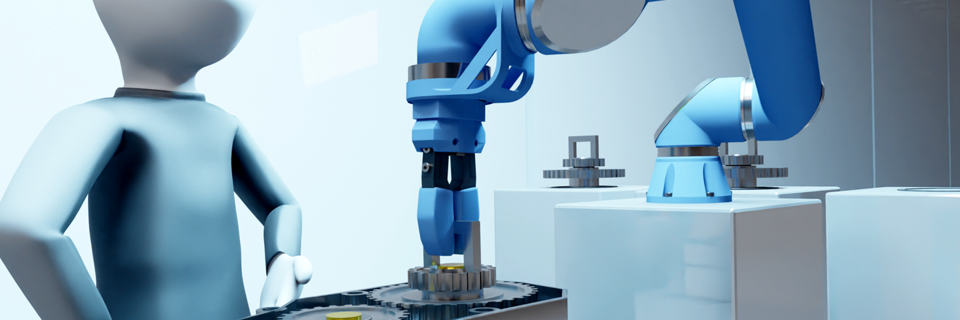 Roboter arbeiten als Cobot in der unmittelbaren Mensch-Roboter-Kollaboration